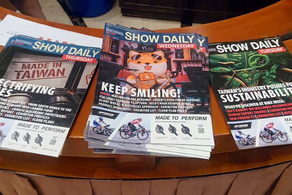 SHOW DAILY magazines at Taichung Bike Week 2023 (Photo: Laurens van Rooijen)