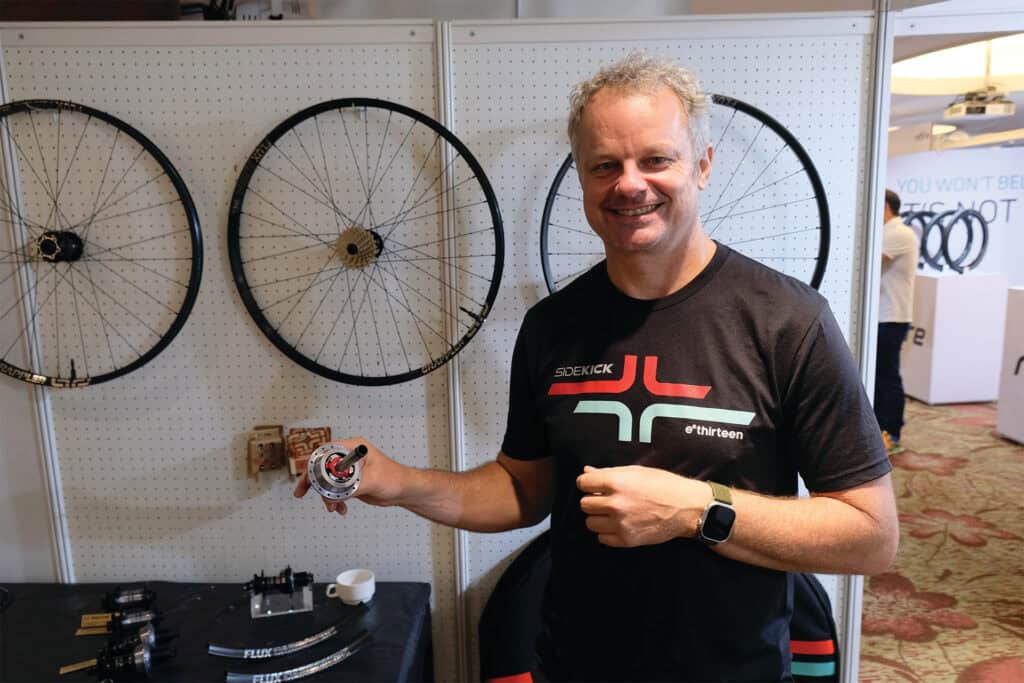 E*thirteen Managing Director Joel Peters shows the central piece of the new Sidekick hubs.